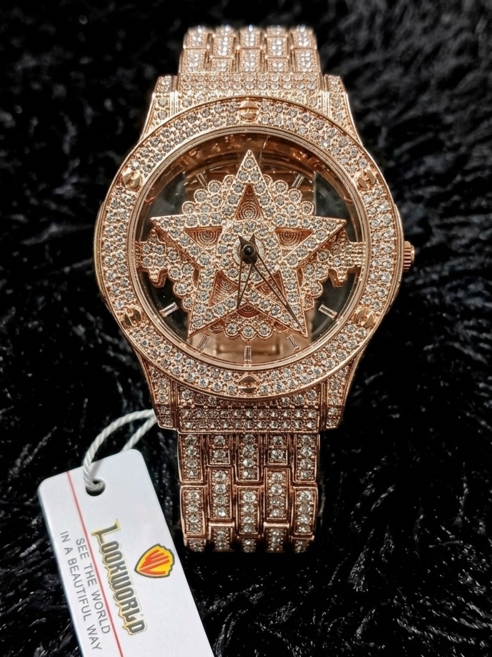 Rose Gold Star Crystal Bracelet Watch With Spinning Star From Lookworld w/Tag